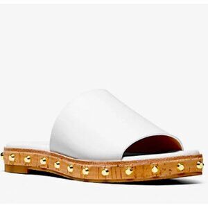 MICHAEL KORS White Leather Studded Sandals
